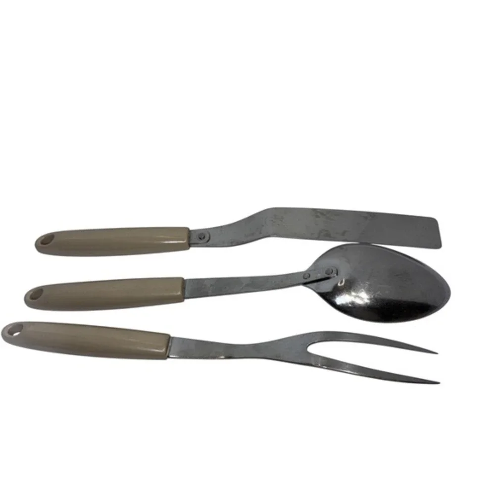 Vintage Flint‎ Ekco Kitchen Utensil Set Stainless USA Floral White Handles 3pc